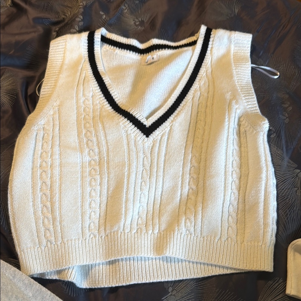 Garage V-Neck White and Black Sweater Vest